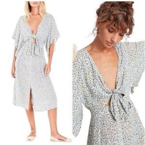 Faithfull the Brand Blue and Cream Midi Dress